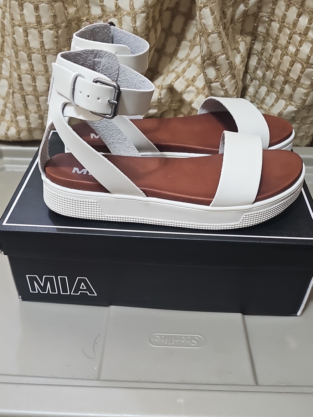 MIA White Ankle-Strap Platform Sandals